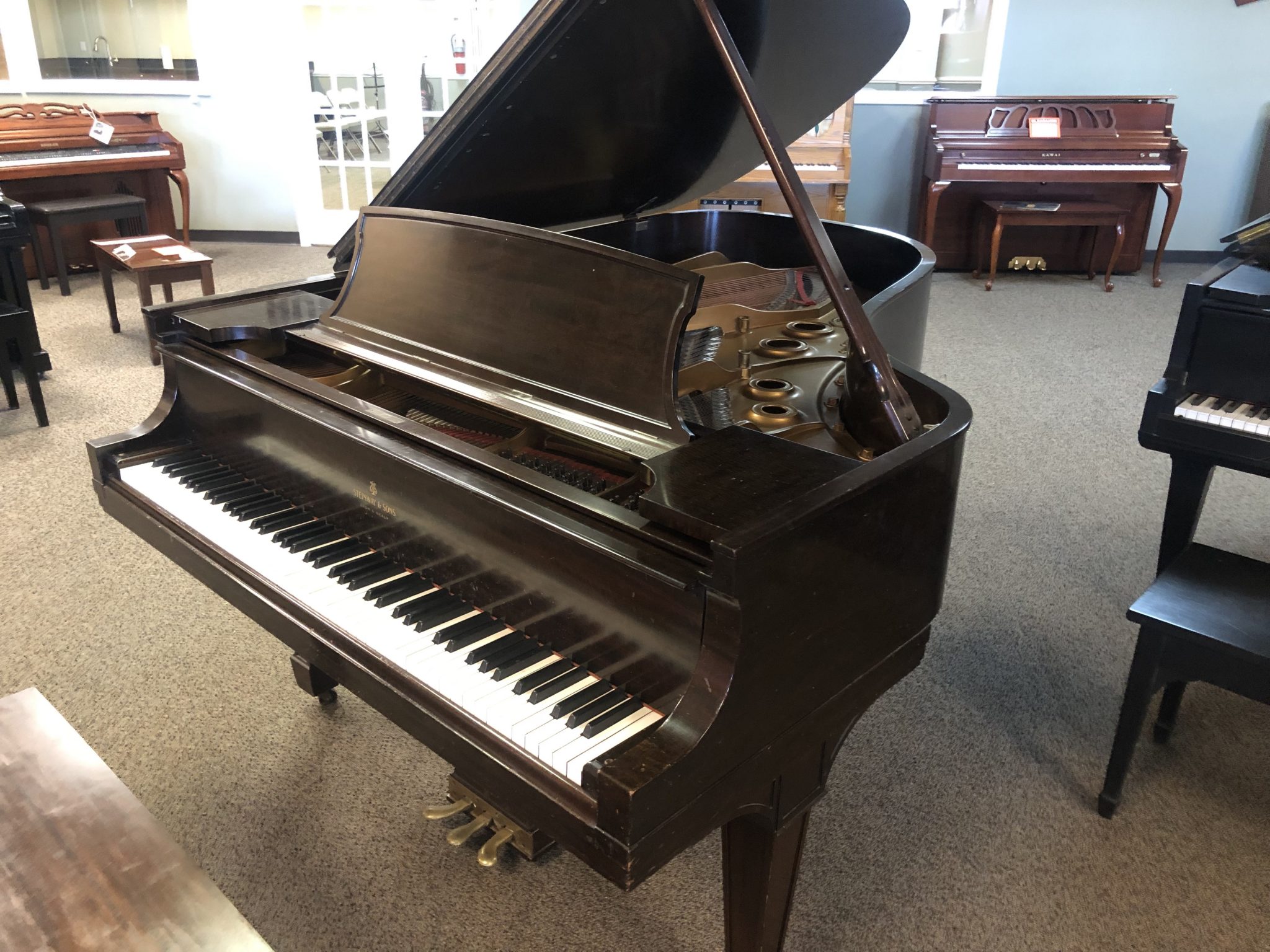 This is the 6'4" Long A. The Steinway Model A was redesigned a number of times during its production run, resulting in examples of the Model A existing in three different sizes (6', 6'2'', and 6'4'').  The A-III (also known as the 'Long A') is the 6'4'' version which was produced from 1913 to 1945. Its limited production run means that the A-III is the rarest of the different versions of the A, and it is sought-after for its remarkable tone and power. Many have commented that the A-III rivals the Steinway B in volume and tonal output. Some speculate that this is why Steinway reverted to smaller versions of the A in their Hamburg factory in the 1940s (and discontinued production entirely in New York for over 50 years), as the A-III presented buyers with a musically attractive alternative to the larger (and more expensive) Model B.